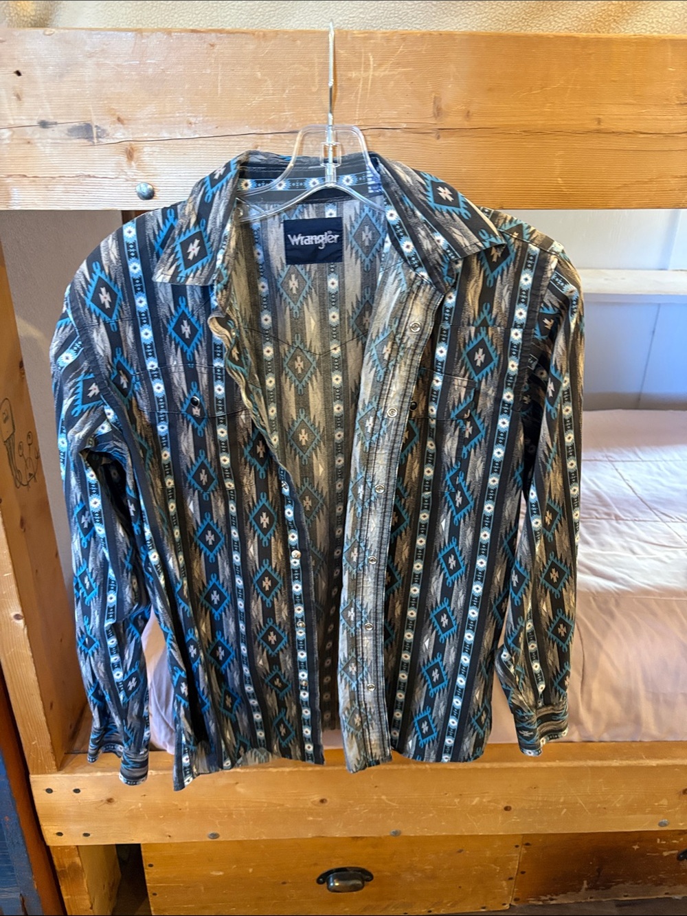 Wrangler Men’s Aztec-Style Button Shirt Jacket in Teal and Black